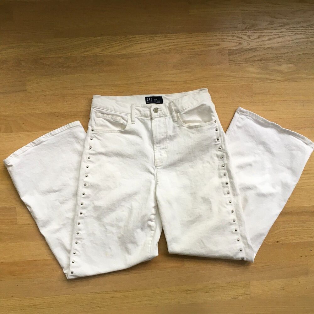 Gap White Studded High Rise Wide Leg Stretch Denim Womens 6 28R Western